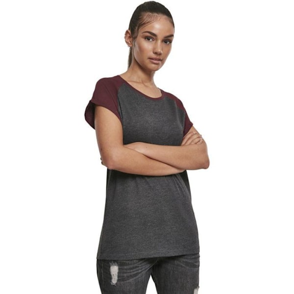 Urban Classics Naisten - RAGLAN Kontrastipaita Pitkä Paita Hiili / Punaviini XXL
