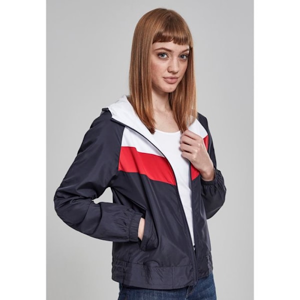 Parka dame - Urban Classics - Tricolor - Vindjakke - Justerbar hætte - 2 lommer marinblå/vit/röd XS