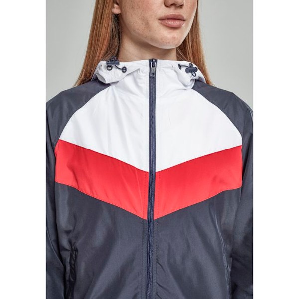 Parka dame - Urban Classics - Tricolor - Vindjakke - Justerbar hætte - 2 lommer marinblå/vit/röd XS