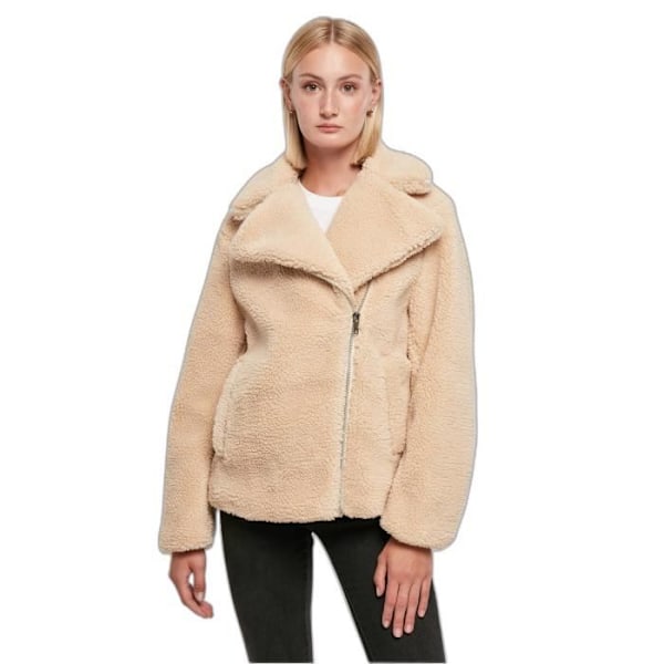 Urban Classics naisten sherpa-motortakki - beige - M - Pitkät hihat - Rentomalli - Sivutaskut Beige M