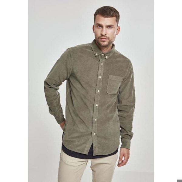 Skjorte - Urban Classic - Fløjl - Olivengrøn - Regular fit - Lange ærmer oliv M