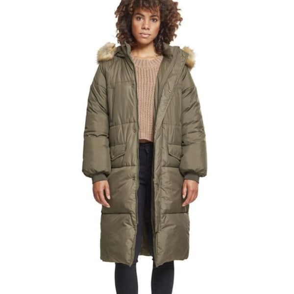 Oversized Frakke i Falsk Pels til Kvinder - Urban Classics Ladies - Olivengrøn Oliv XS