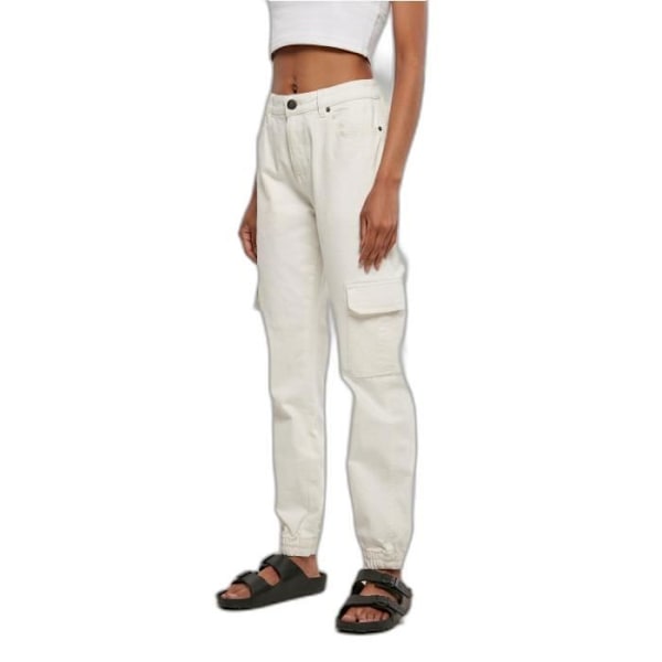 Cargo bukser til kvinder - Urban Classics - Økologisk stræk denim - Off-white - Høj talje - Åndbar Äggskal 30