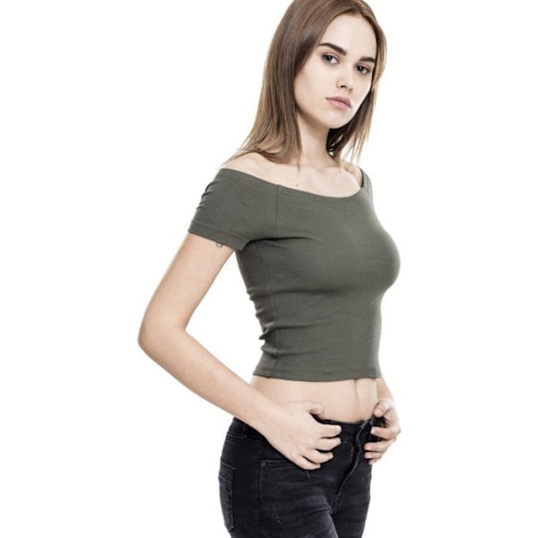 Urban Classics Damer - Off Shoulder Rib Top uden stropper Oliv S