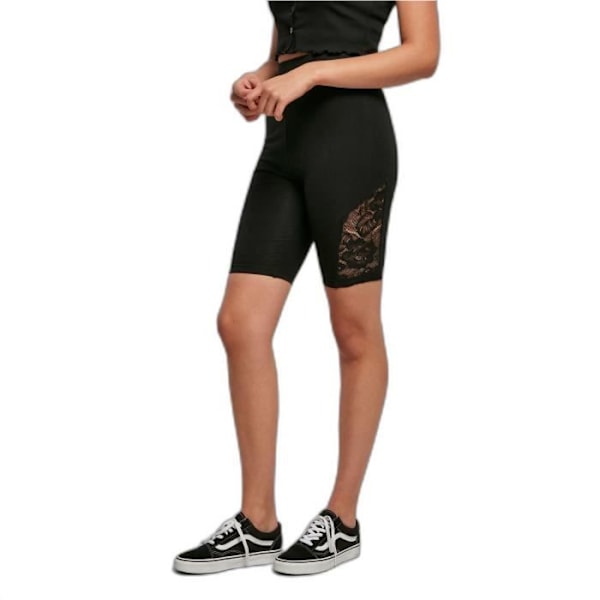 Kort cykelshorts til kvinder med høj talje Urban Classics Lace Inset - sort - XS Svart XS