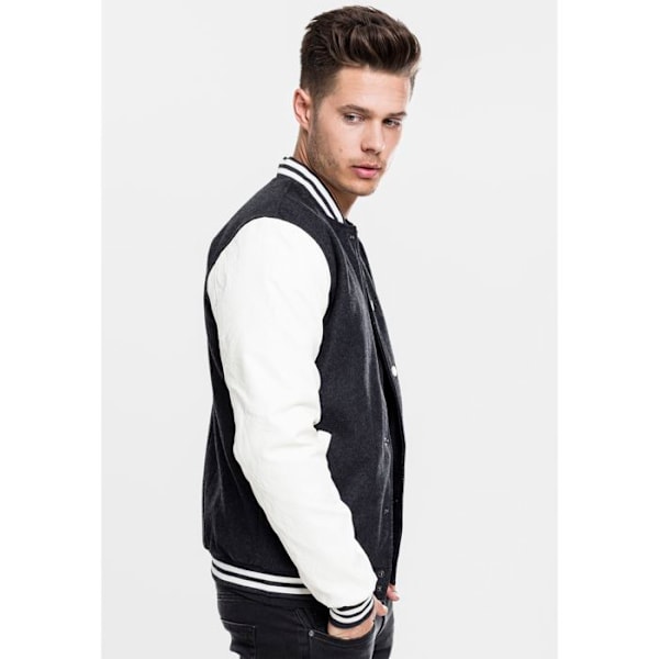 Teddyjakke - Urban Classics - Oldschool - Uld - Ærmer i kunstlæder - Tætsiddende svart vit M