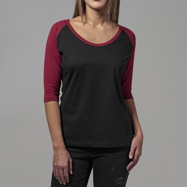 Urban Classics Naisten - 3/4 RAGLAN Pitkähiha T-paita Musta / Punarubyyn XS