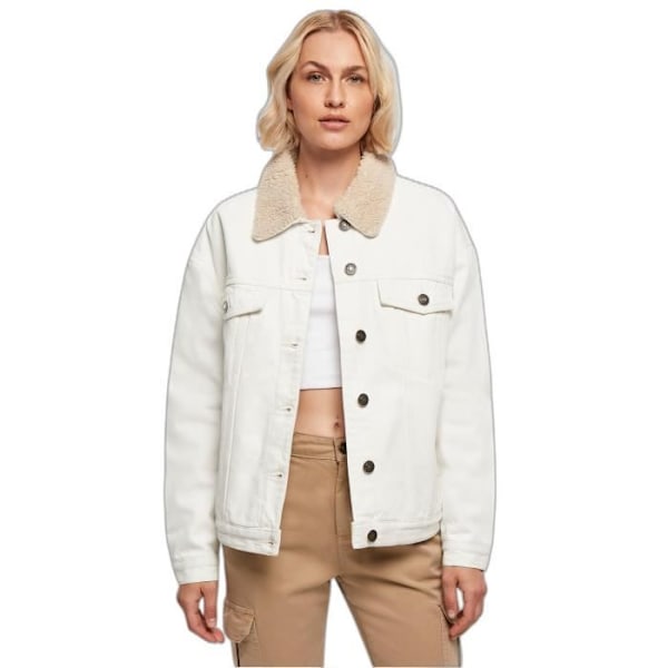 Urban Classics Damjacka i oversize sherpakrage - benvit - XL Äggskal XS