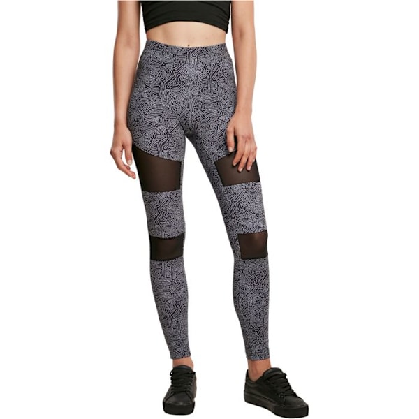 Leggings dam - Urban Classics - Tech Mesh AOP - Mönstrad design - Meshinsatser - Stretchkomfort svart M