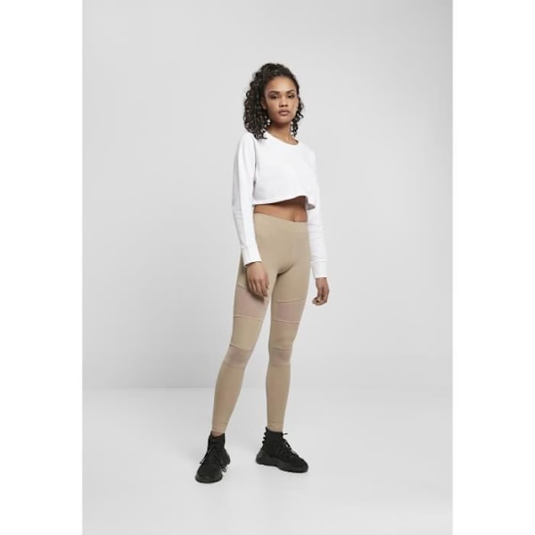 Urban Classics Tech Mesh leggings för kvinnor - Brun - S - Transparenta Mesh-inlägg - Bekväm och andas kastanj XS