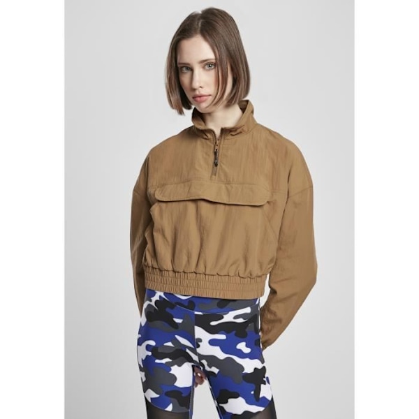 Kvinneveste - Urban Classics - Kort Crinkle Nylon - Brun - Lange ermer - Pustende kastanj M