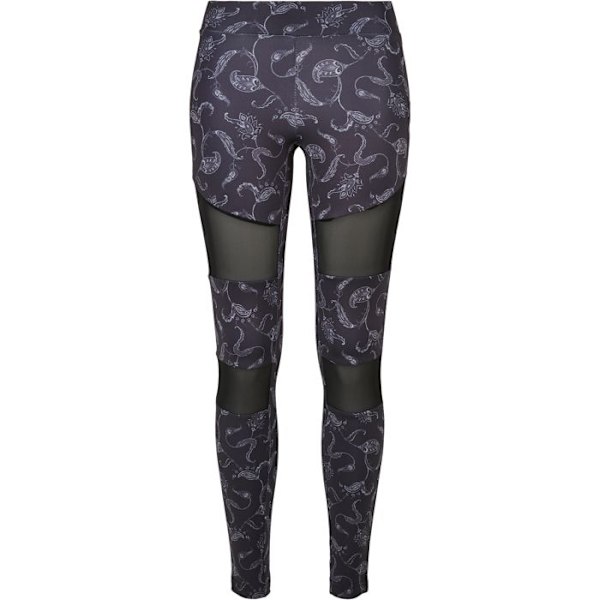 Leggings dam - Urban Classics - Tech Mesh AOP - Mönstrad design - Meshinsatser - Stretchkomfort svart M