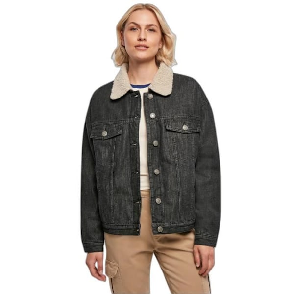 Oversize kvindedenimjakke med sherpa-krave Urban Classics GT - sort - 2XL Svart XXL