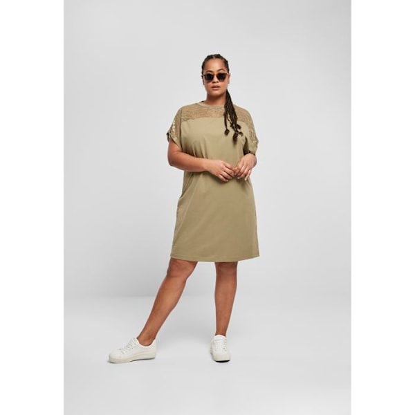 Robe - Urban Classics - Skjorte kjole - Elastisk blonder - Rund hals - Omslåede ærmer grön khaki XL