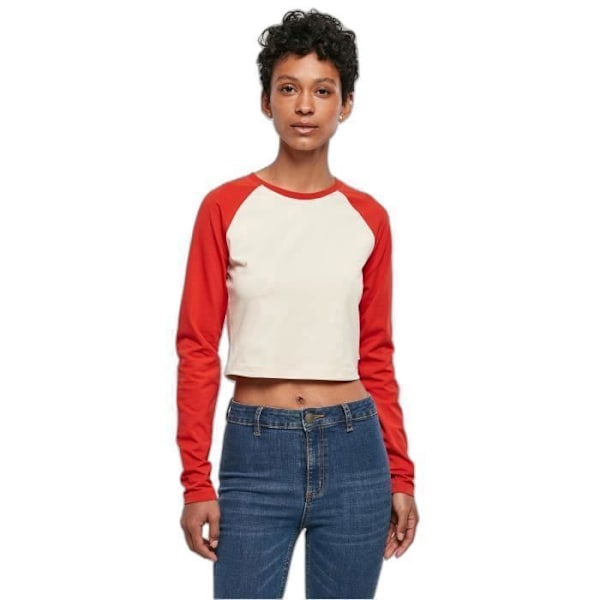 T-shirt crop med lange ærmer til kvinder Urban Classics Retro Baseball GT - hvid/hugered - 2XL vit/stor röd XXXXL