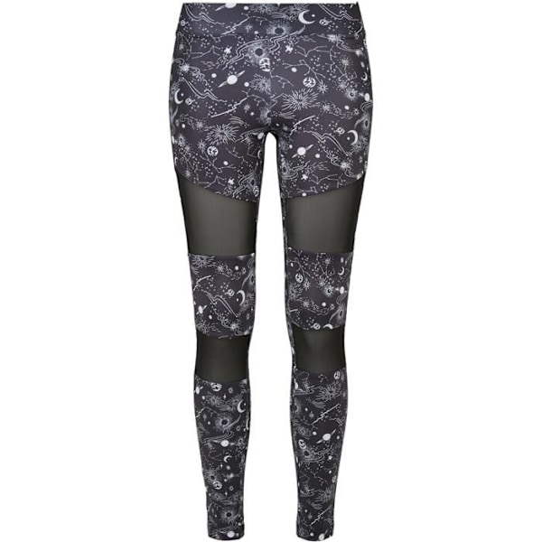 Leggings dam - Urban Classics - Tech Mesh AOP - Mönstrad design - Meshinsatser - Stretchkomfort svart XXXXL