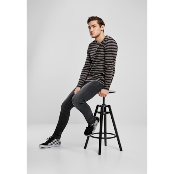 Pitkähihainen t-paita - Urban Classics - Säännöllinen raita - 100% puuvilla - Suuret koot - Musta/Tumma harmaa mörkgrå/svart XXXXXL