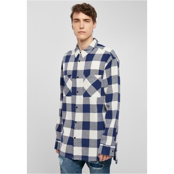 Urban Classics Long Oversized rutig skjorta - mörkblå/röd/beige - M