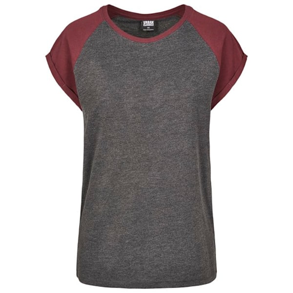 T-paita Raglan Naisille - Urban Classics - Kontrastitoppi Pitkä Paita - Ylipitkä Leikkaus - Pitkät Hihat - 100% Puuvilla Hiili / Punaviini XXXXXL