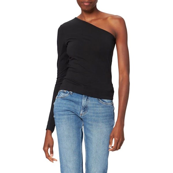 T-paita Urban classics - TB3212 - Naisten epäsymmetrinen pitkähiha T-paita Femme Svart XS