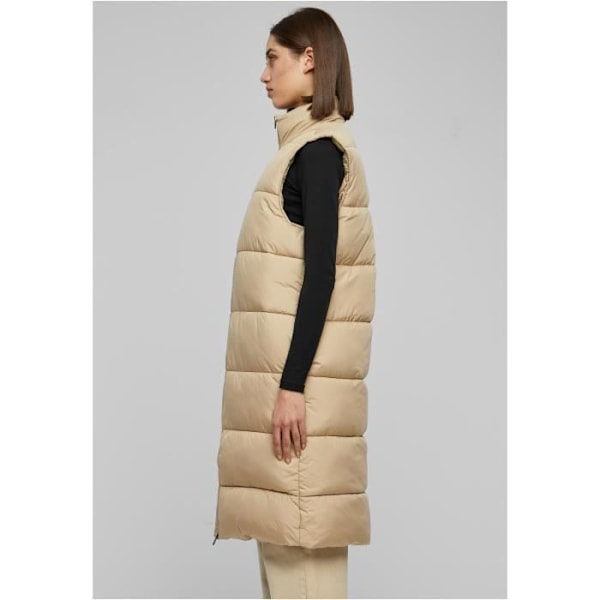 Lång jacka dam - Urban Classics - Lång väst - Beige - Hög krage - Sidofickor våt sand M