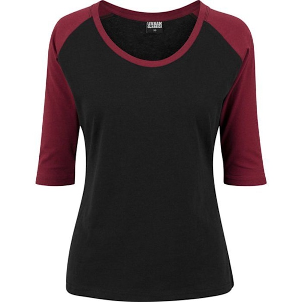 Urban Classics Naisten - 3/4 RAGLAN Pitkähiha T-paita Musta / Punarubyyn XS