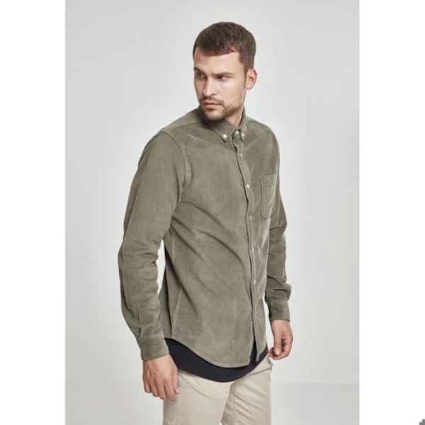 Skjorte - Urban Classic - Fløjl - Olivengrøn - Regular fit - Lange ærmer oliv M