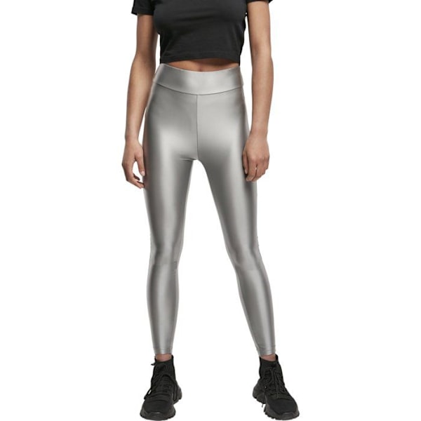 Urban Classics Shiny Metalic leggings med hög midja för kvinnor Mörksilver XS