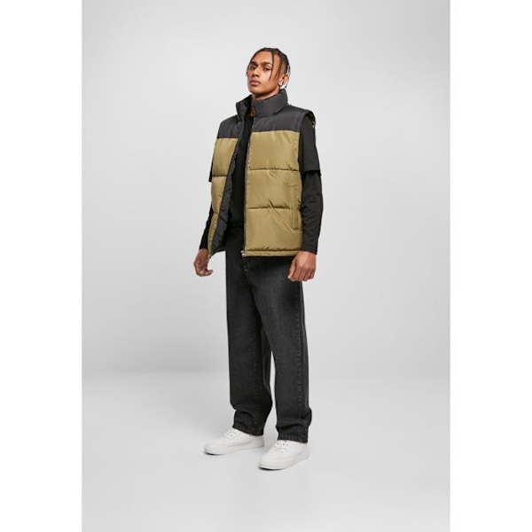 Jakke - Urban Classics - Block Puffer - Sort/Oliven Grøn - Polyester - Mand svart/olivgrön M