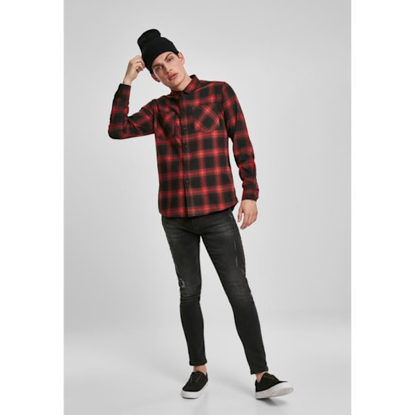 Skjorta - Urban Classics - Rutigt FLANELL - 100% bomull - Långa ärmar - Klassisk krage Svart röd XS