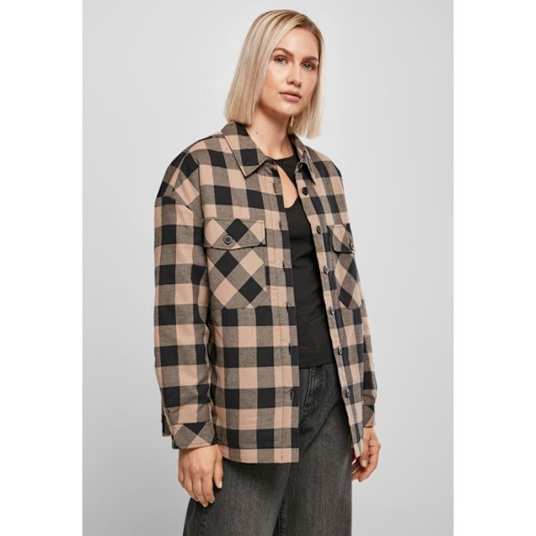Flanellskjorta - Urban Classics - Vadderad - Rutig mönster - Oversize passform - Vadderad foder svart/taupe S