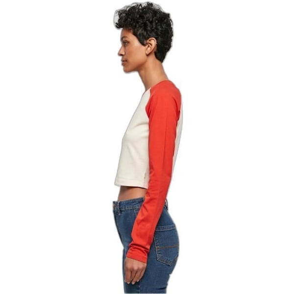 Urban Classics Retro Baseball GT Ekologisk långärmad Crop Tee för kvinnor - vit/hugered - 2XL vit/stor röd XXL