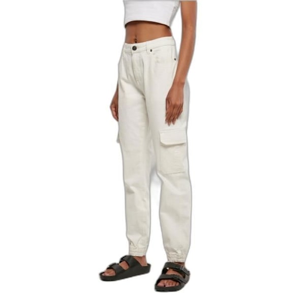Cargo bukser til kvinder - Urban Classics - Økologisk stræk denim - Off-white - Høj talje - Åndbar Äggskal 30