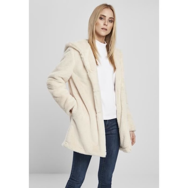 Urban Classics teddy coat med hætte til kvinder hvid XL