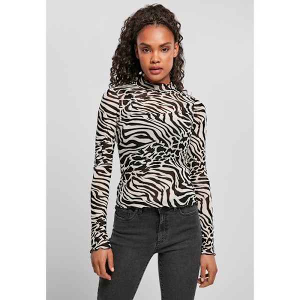 Turtleneck Dame - Urban Classics - All-Over Print - Lange Ærmer - Mesh Stof - Elastisk Komfort vit svart XS