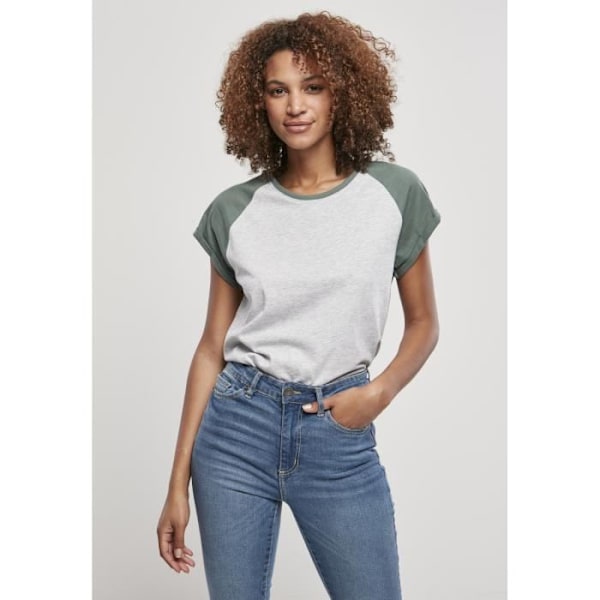 T-shirt kvinde - Urban Classics - Raglan kontrast - Lys grå/grøn - 3XL - Løs pasform Ljusgrå/grön XXXXXL