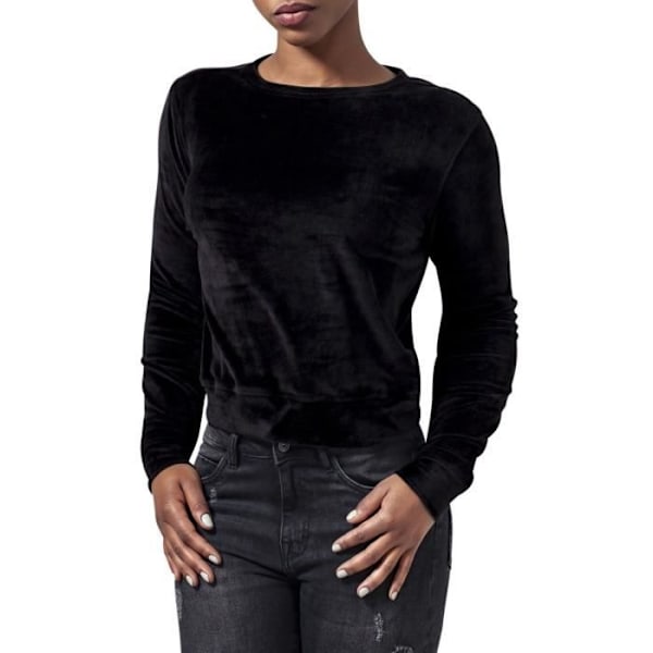 Urban Classics Dame - VELVET Kort Sweater sort Svart XS
