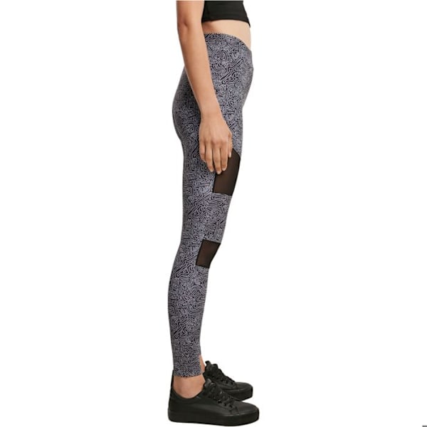 Leggings dam - Urban Classics - Tech Mesh AOP - Mönstrad design - Meshinsatser - Stretchkomfort svart S