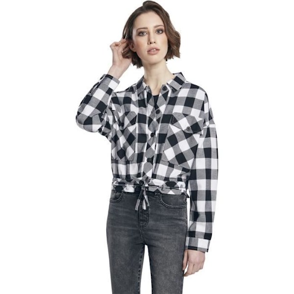 Chemisier Femme - URBAN CLASSICS - Damkorts oversized rutigt skjorta - Svart/vit - Large - Långa ärmar Svart vit XXXL