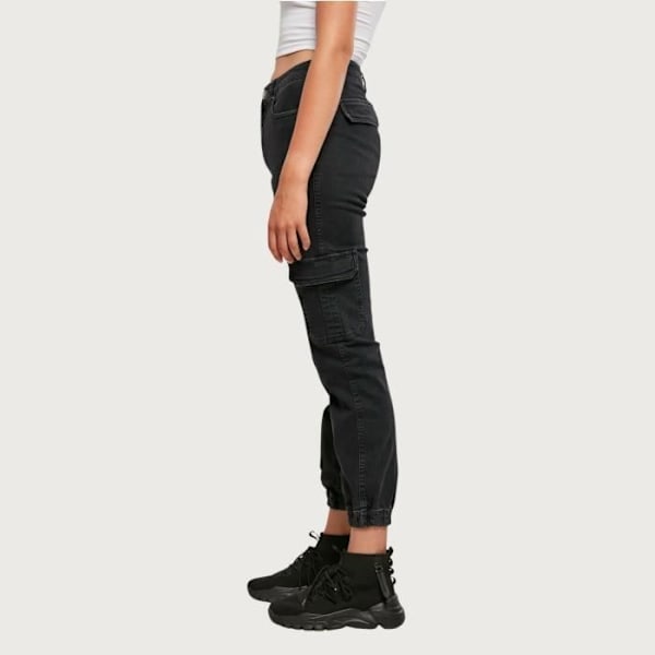 Cargo bukser dame - Urban Classics - Økologisk Stretch Denim - Sort - Løs pasform - Cargo lommer Svart 29