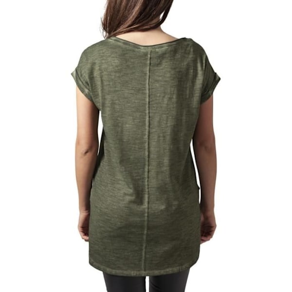 T-shirt Lang Kvinde - Urban Classics - Spray Farve - 100% Bomuld - Farve Oliven - Korte Ærmer Grön M
