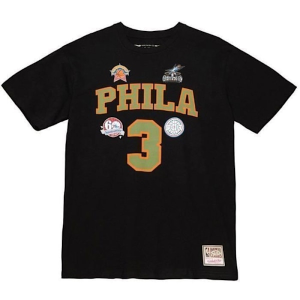 Basketball T-shirt - Mitchell & Ness - Philadelphia 76ers - NBA Script N&N - Allen Iverson - Sort Svart jag