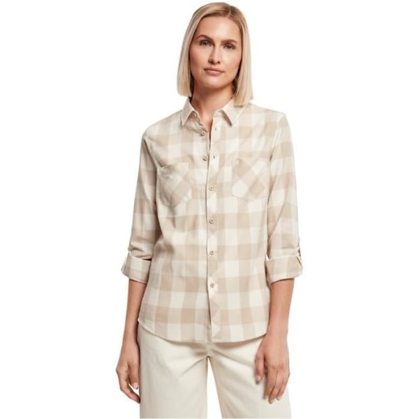 Urban Classics Turnup flannel skjorte til kvinder - hvid - 3XL Vit XXXXXL