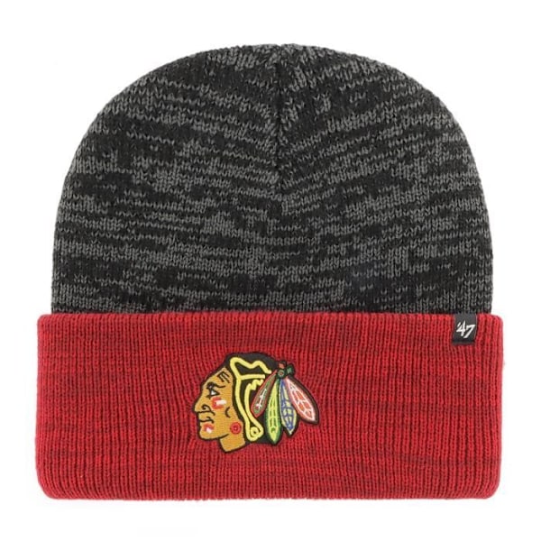 Strikket Hue - 47 Brand - Chicago Blackhawks - Hvid og Sort - Voksen Mand - Efterår / Vinter Svart