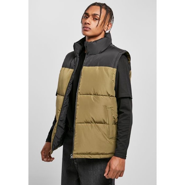 Jakke - Urban Classics - Block Puffer - Sort/Oliven Grøn - Polyester - Mand svart/olivgrön M