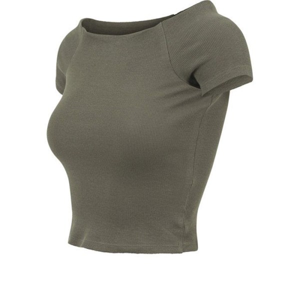 Urban Classics Damer - Off Shoulder Rib Top uden stropper Oliv S