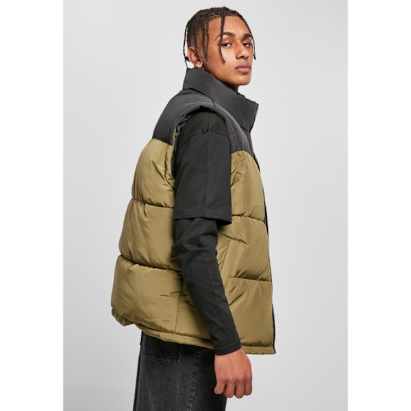Jakke - Urban Classics - Block Puffer - Sort/Oliven Grøn - Polyester - Mand svart/olivgrön M