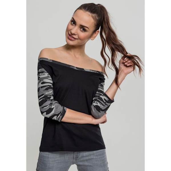 T-paita Raglan - Urban Classics - 3/4-hihat - 100% Puuvillaa - Regular-mitoitus - Naisille Noir / Tumma Camo XS
