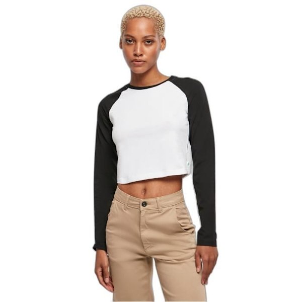 Urban Classics Retro Baseball GT Ekologisk långärmad Crop T-shirt dam - Vit/Svart - 2XL vit svart XXXL