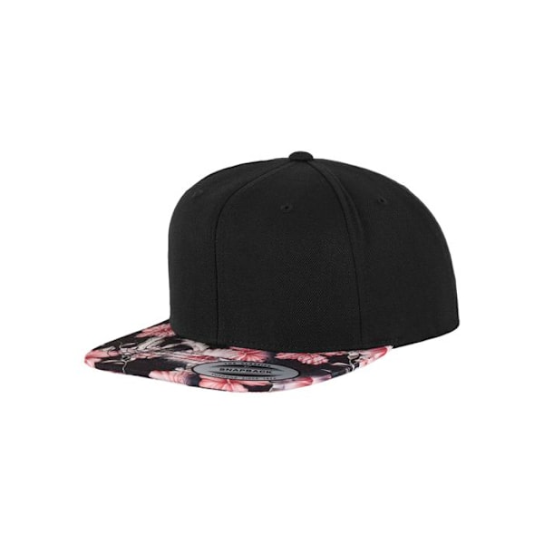 Snapback Kasket - Flexfit - BLOMSTRET - Sort/Rød - 6 Paneler - Flad Skærm